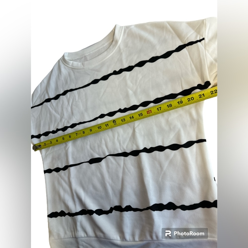 Women Sweatshirt Striped Color Block Long Sleeve Pullover Top White Size S - Picture 4 of 7